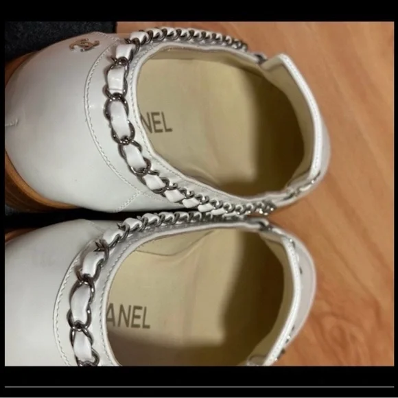 CHANEL Cream Loafers with Silver Chain Detail - Picture 7 of 8